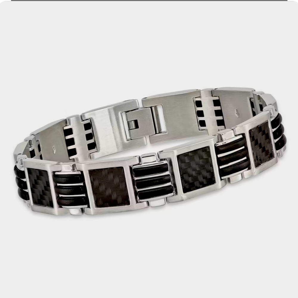 SHR men’s bracelet purchased at Kay’s. Stainless steel/Carbon Fiber 8 inches